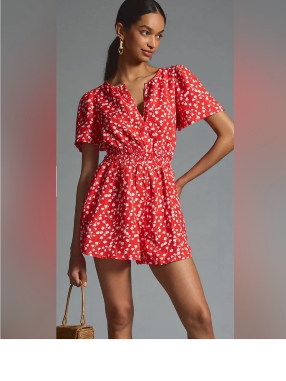 Anthropologie Somerset Romper - Linen Edition Red Print